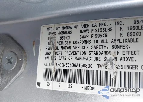 2006 Honda Accord 2.4 Lx from USA, damaged, VIN 1HGCM56436A150830